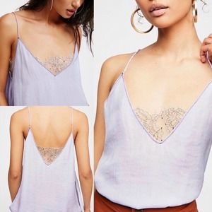 Intimately Free People deep v cami S purple lavender lace spaghetti straps